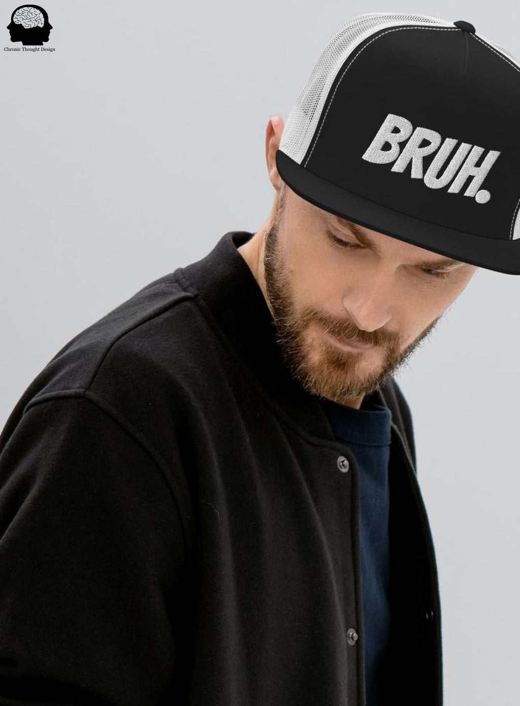 Bruh Trucker Cap - Black/ White